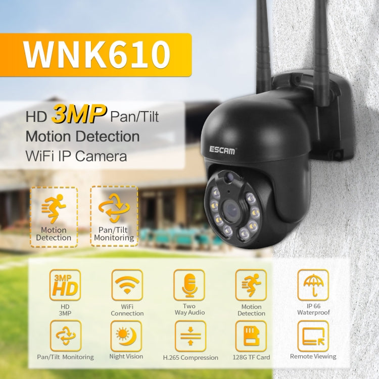 ESCAM WNK610 3.0 Million Pixels Wireless Dome IP Camera, Support Motion Detection & Two-way Audio & Full-color Night Vision & TF Card, EU Plug, WNK610 ESCAM WNK610 3.0 Million Pixels Wireless Dome IP Camera, Support Motion Detection & Two-way Audio & Full-color Night Vision & TF Card, EU Plug, WNK610